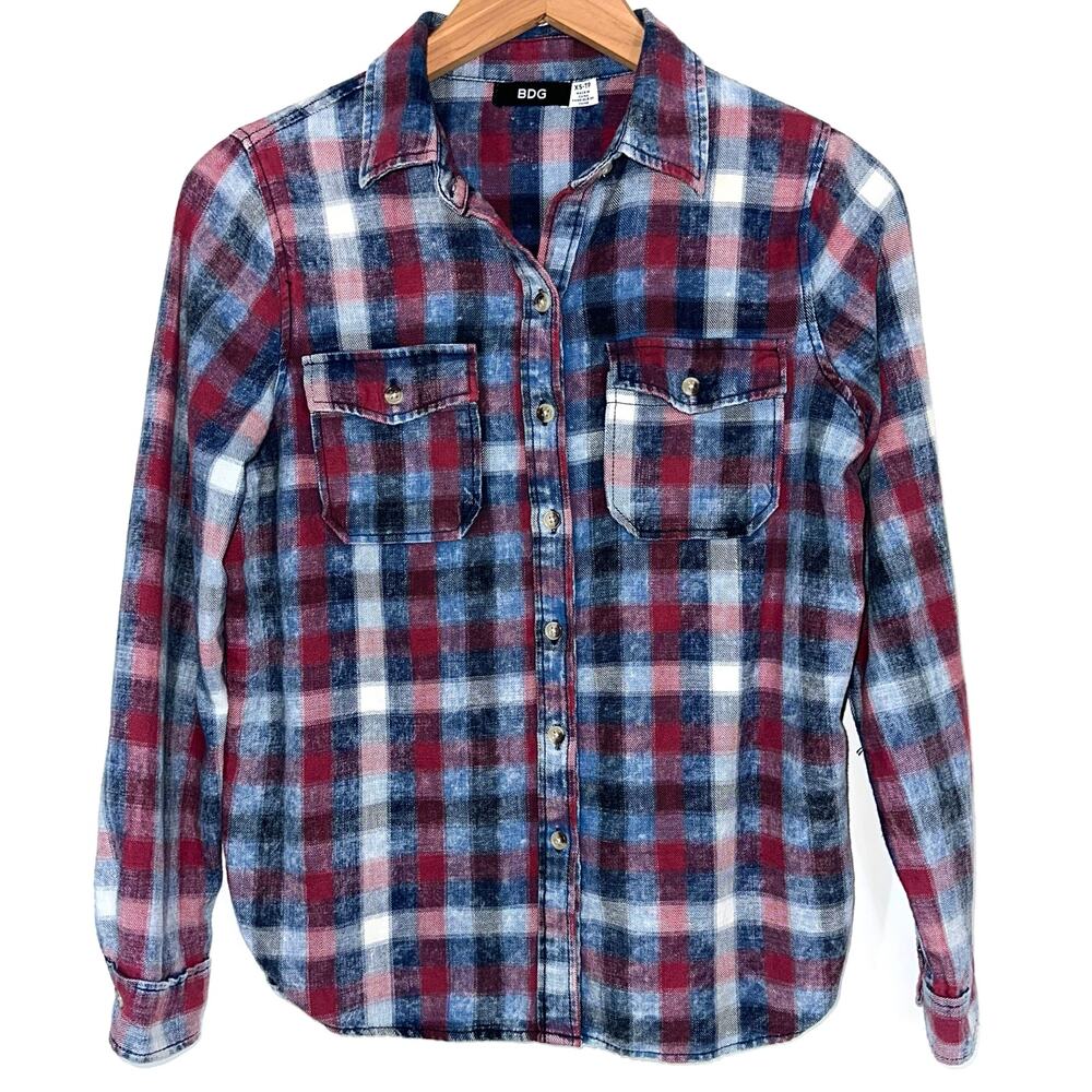BDG Urban Outfitters Plaid Bleach Wash Cotton Flannel Shirt Size XS